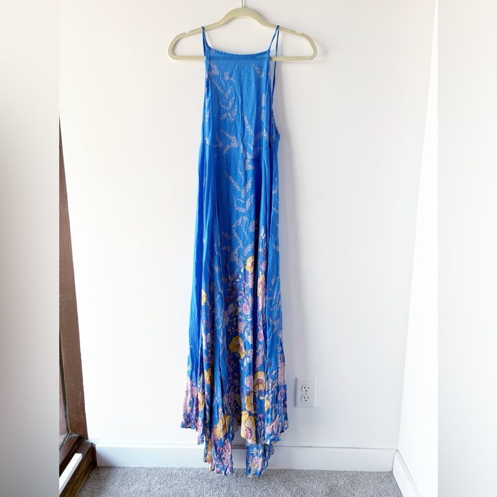 Free People Blue Floral Halter Maxi Dress Handkerchief Hem Boho Flowers XS